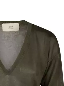 Ребристый трикотажный свитер с V-образным вырезом AMIRI, зеленый