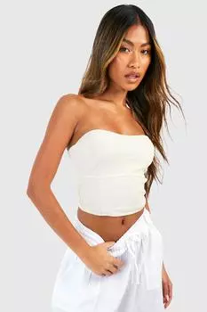 Ребристый укороченный топ Boohoo, серый