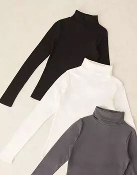 Ребристый водолазка, упаковка в сером, черном и кремовом цветах New Look