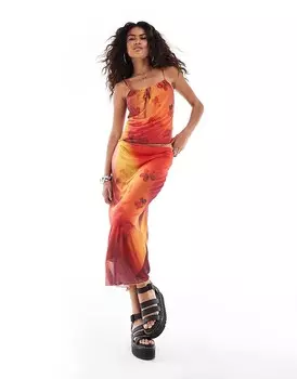 Reclaimed Vintage — бордовая майка из сетки с винтажным цветочным принтом