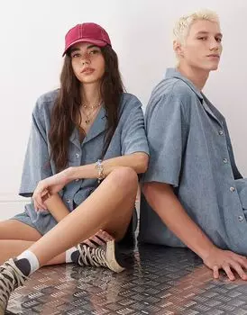 Reclaimed Vintage - Синяя вельветовая рубашка унисекс