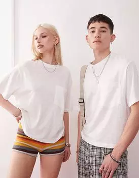 Reclaimed Vintage укороченная футболка свободного покроя из трикотажного полотна унисекс с карманом цвета экрю