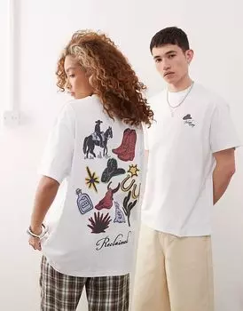 Reclaimed Vintage укороченная свободная футболка унисекс с принтом в стиле вестерн-ковбой на спине белого цвета