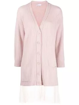 RED Valentino длинный кардиган со вставкой из тюля пуэн-деспри, розовый