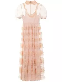 RED Valentino платье из тюля пуэн-деспри с оборками, розовый