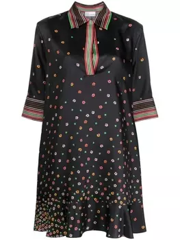 RED Valentino шелковое платье мини с цветочным принтом, черный
