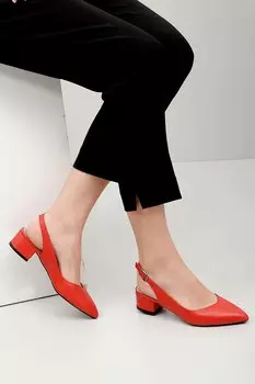 RED Женские летние туфли из натуральной кожи с острым носком и коротким толстым каблуком с открытой спиной 24173 GNDER(R)