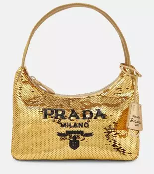 Редакция 2000 мини-клатч с пайетками Prada, Platino+Nero