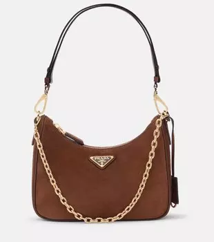 Редакция миниатюрной замшевой сумки через плечо Prada, Cacao