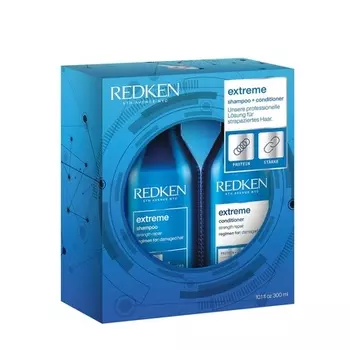 Redken Набор для ухода за ломкими и поврежденными волосами, против ломкости волос, с протеиновой сетью Interlock, шампунь Extreme 300 мл и кондиционер 300 мл