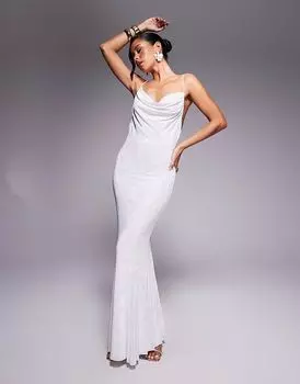 Редкое платье-макси-платье London hotfix с воротником-хомутиком и застежкой «рыбий хвост» белого цвета Rare