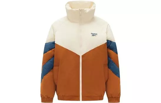 Reebok Женский пуховик цвета экрю/коричневый/голубой