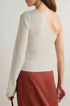 REFORMATION кашемировый свитер Santo на одно плечо в рубчик, белый