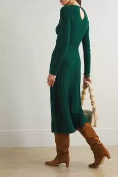 REFORMATION платье миди Evan в рубчик из переработанного кашемира, зеленый