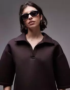 Регбийное поло Topshop с коротким рукавом коричневого цвета