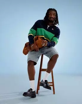 Регбийный топ Tommy Jeans с застежкой-молнией в цвете «цветной блок» темно-синего и зеленого цветов