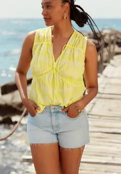 REGULAR FIT Broderie Sleeveless Next, Блузка желто-белая