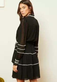 REGULAR FIT Contrast Stitch Tie Neck Belted Love & Roses, Повседневное платье черно-белое