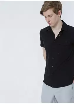 Regular Fit Простая черная мужская рубашка с коротким рукавом Black On Black