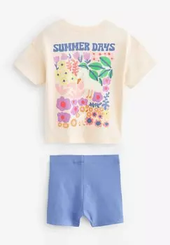REGULAR FIT Short Sleeve And Cycle Set Next, Леггинсы Брюки кремовый цветок