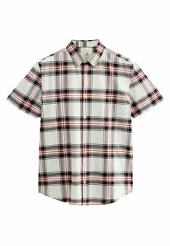 REGULAR FIT Stretch Check Short Sleeve Next, Рубашка экрю белый/темно-синий