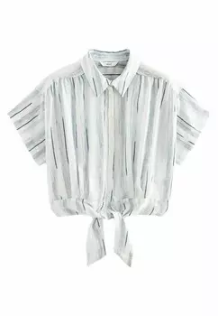 REGULAR FIT Stripe Short Sleeve Cropped Next, Блуза на пуговицах сине-белый
