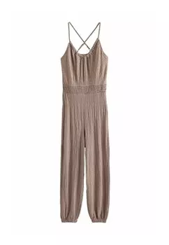 REGULAR FIT Textured Cross Back Sleeveless Next, Комбинезон бежевый