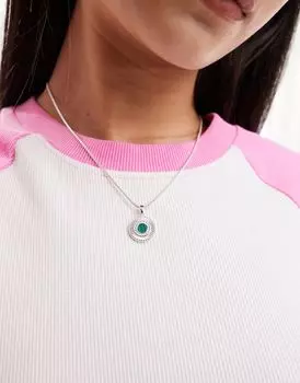 Регулируемое посеребренное колье ASOS DESIGN с подвеской-монетой под малахит