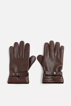 Регулируемые кожаные перчатки ZARA, коричневый