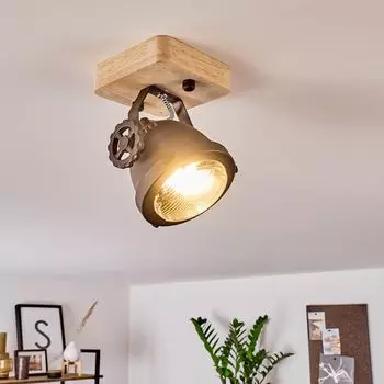 Регулируемый настенный светильник »Biati», металл/дерево/стекло, черно-коричневый/натуральный hofstein