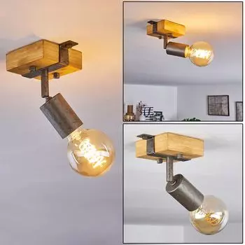 Регулируемый настенный светильник »Faro« из металла/дерева серого/натурального цвета. hofstein