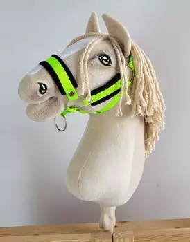 Регулируемый недоуздок для Hobby Horse A3 неоновый зеленый с черным мехом Inna marka