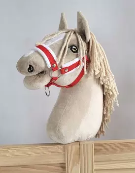 Регулируемый недоуздок для коня А3 красный с белым мехом Super Hobby Horse