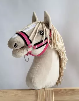 Регулируемый повод для коня А3, темно-розовый с черным мехом. Super Hobby Horse