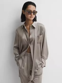 Reiss Elaina Атласная блузка с длинными рукавами и завязками, норка