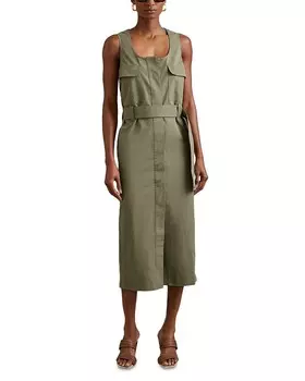 REISS Elin Платье миди в стиле милитари, зеленый