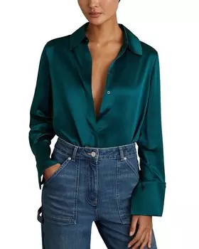 REISS Hailey Шелковая рубашка, зеленый