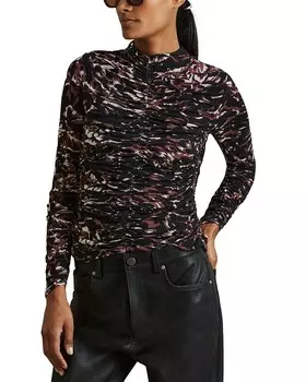 REISS Tammy Топ со сборками и принтом, мультиколор
