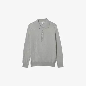 Reiss x 100 ciels henri шерстяная трикотажная рубашка-поло с длинными рукавами Reiss, серый