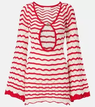 Рей вязаное мини-платье из хлопковой смеси Bananhot, Knitted Red Cream Stripes