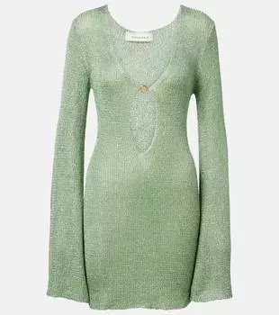 Рей вязаное мини-платье с пайетками Bananhot, Sage Green Sequin Knit