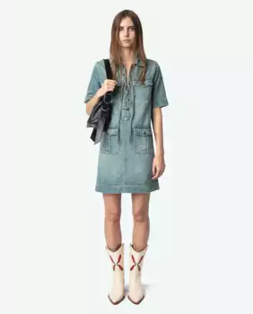 Рекордное джинсовое платье с короткими рукавами Zadig & Voltaire, голубой