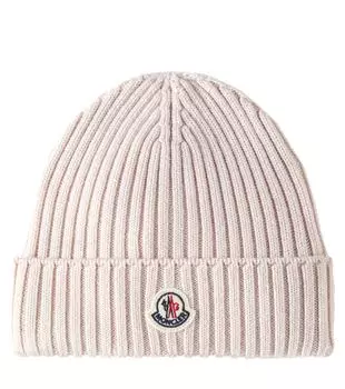 Рельефная шапка из чистой шерсти Moncler Enfant, розовый