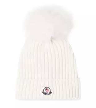 Рельефная шапка из чистой шерсти Moncler Enfant, белый