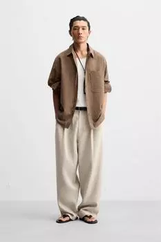 Рельефная жаккардовая рубашка ZARA, коричневый