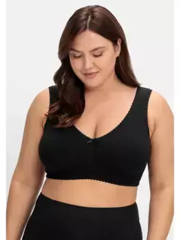 Рельефный бюстгальтер Sheego "больших размеров", без косточек, на резинке под грудью, черный