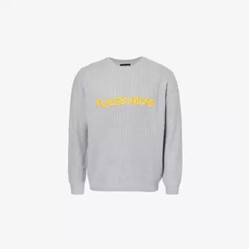 Рельефный трикотажный джемпер с вышивкой Places + Faces, серый