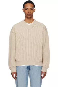 Рельефный вязаный свитер из шерсти Mm6 Maison Margiela, бежевый