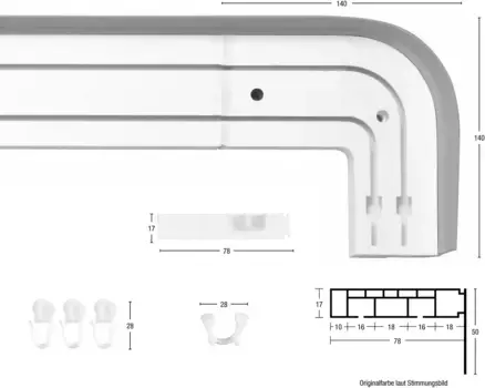 Рельсовая система GARESA "Пластиковая рейка с крышкой", 2 направляющие, желаемой длины, с 2 круглыми арками по бокам (без зазора между шторой и стеной!) 220 см, черный