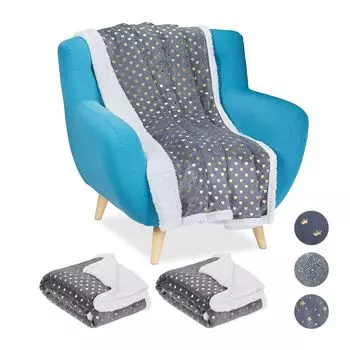 Relaxdays 3 мягких пледа серо-золотые сердечки, серый